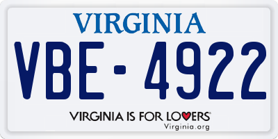 VA license plate VBE4922