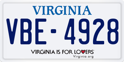 VA license plate VBE4928