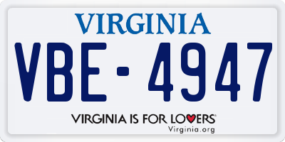VA license plate VBE4947