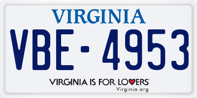 VA license plate VBE4953
