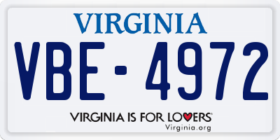 VA license plate VBE4972