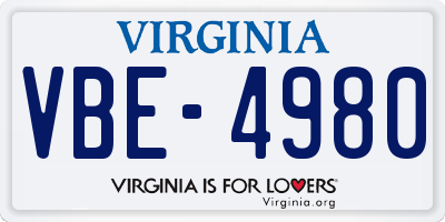 VA license plate VBE4980