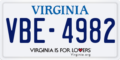 VA license plate VBE4982