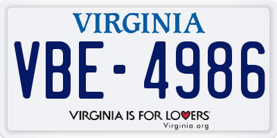 VA license plate VBE4986