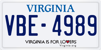 VA license plate VBE4989