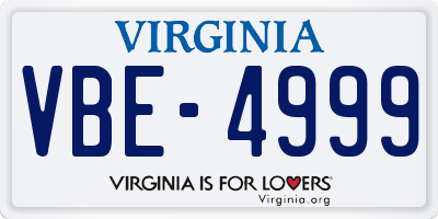VA license plate VBE4999