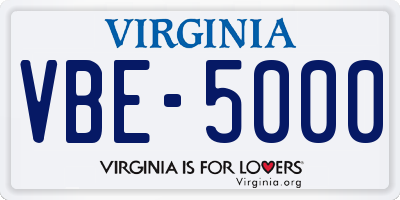 VA license plate VBE5000