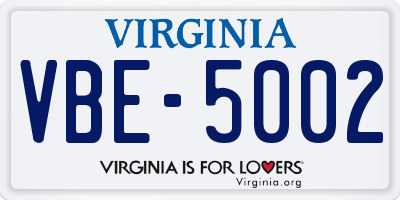 VA license plate VBE5002