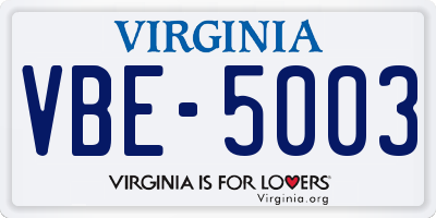 VA license plate VBE5003