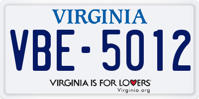VA license plate VBE5012
