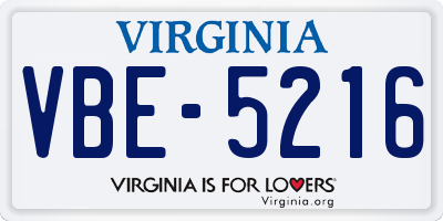 VA license plate VBE5216