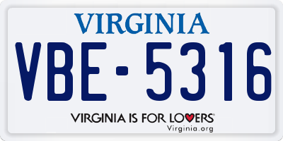 VA license plate VBE5316