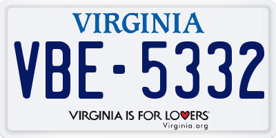 VA license plate VBE5332