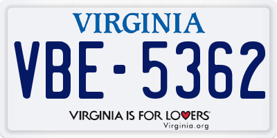 VA license plate VBE5362