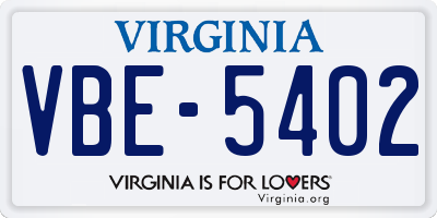 VA license plate VBE5402