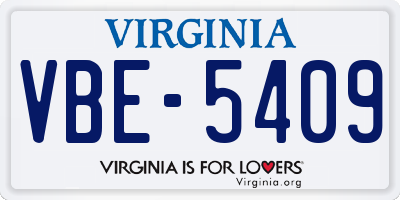 VA license plate VBE5409