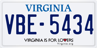 VA license plate VBE5434