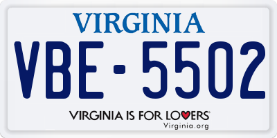 VA license plate VBE5502