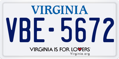 VA license plate VBE5672
