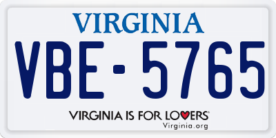 VA license plate VBE5765