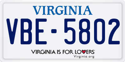 VA license plate VBE5802