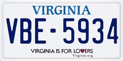 VA license plate VBE5934