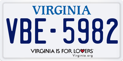 VA license plate VBE5982
