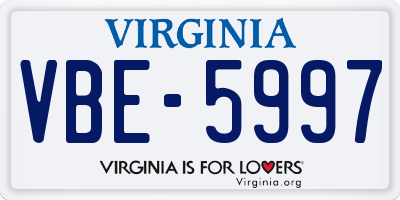 VA license plate VBE5997