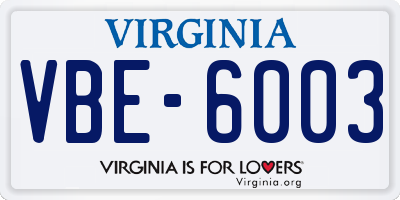 VA license plate VBE6003