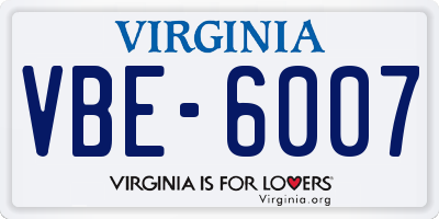 VA license plate VBE6007