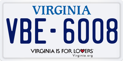 VA license plate VBE6008
