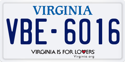 VA license plate VBE6016