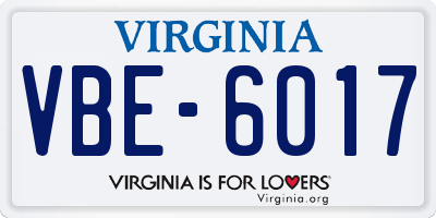 VA license plate VBE6017