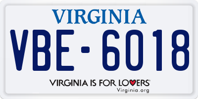 VA license plate VBE6018
