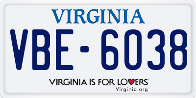 VA license plate VBE6038