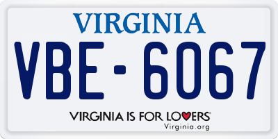 VA license plate VBE6067