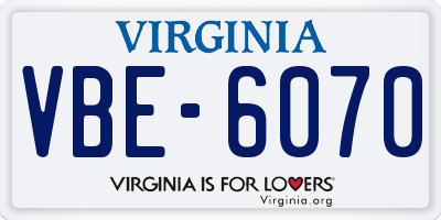 VA license plate VBE6070