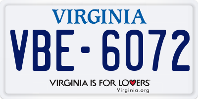 VA license plate VBE6072