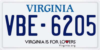 VA license plate VBE6205