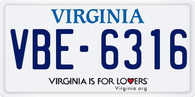 VA license plate VBE6316