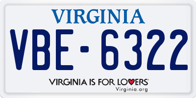 VA license plate VBE6322