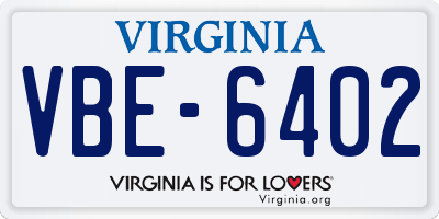 VA license plate VBE6402