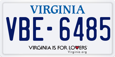 VA license plate VBE6485