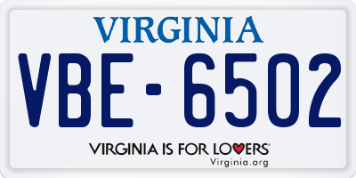 VA license plate VBE6502
