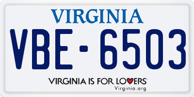VA license plate VBE6503