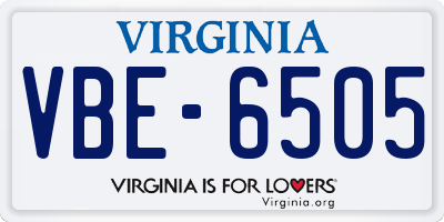 VA license plate VBE6505