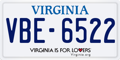 VA license plate VBE6522
