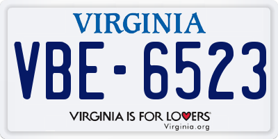VA license plate VBE6523