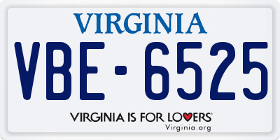 VA license plate VBE6525