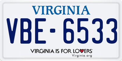 VA license plate VBE6533